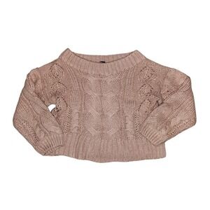 Windsor Pink Cable Knit Cropped Sweater Mock Neck Long Sleeve Women Small‎ D22
